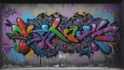 Multicolored Abstract Graffiti on the Wall, Multicolored Graphic Inscriptions on the Wall, Dragon, Woman, and Man Abstract Graffiti Wallpaper Background	