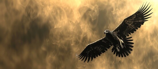 Eagle Soaring Through Golden Clouds