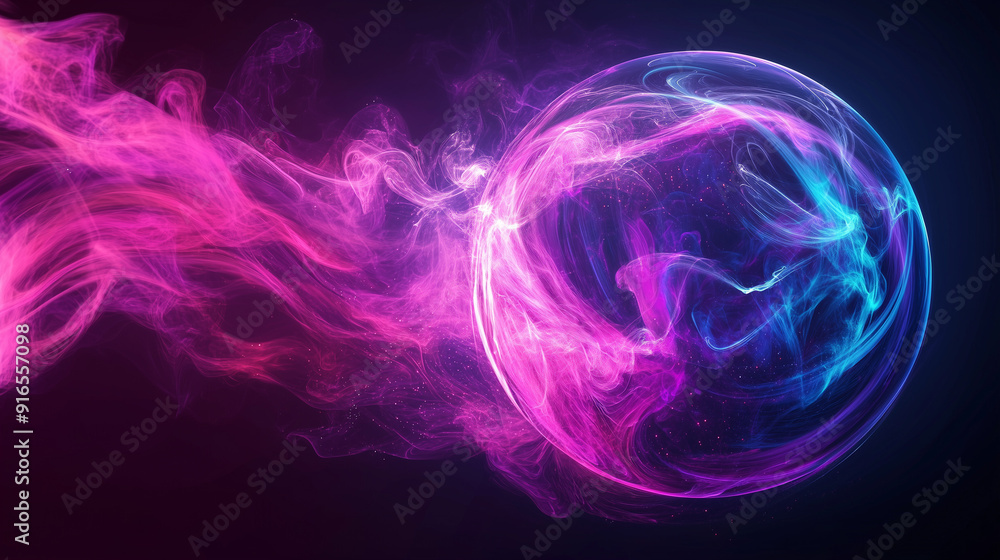 Aufkleber glowing pink and blue smoke forming a vibrant spherical shape against a dark purple background, with