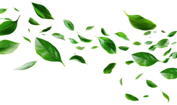 Flying fresh green leaves, cut out