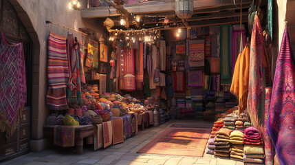 Middle Eastern Bazaar with Colorful Textiles and Spices