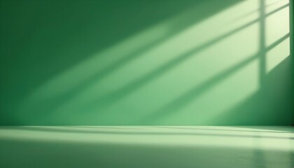 Wall interior background, studio and backdrops show products.with shadow from window color green background for text insertion and presentation product