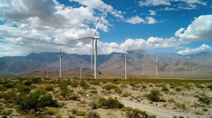 Wind turbines in a desert landscape