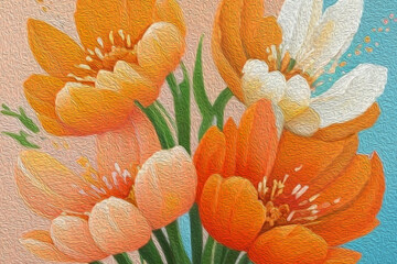 Oil painting . Artistic brush strokes. Botanical pattern for printing on wall decorations. Generated by Ai