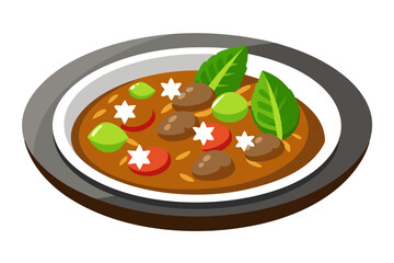 Beef Curry Vector Illustration Savory Dish on a Plate