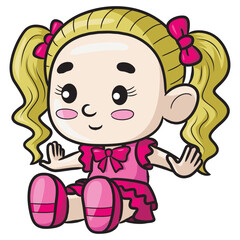 Cute cartoon girl doll illustration.