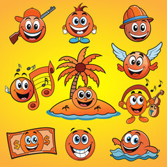 Cheerful smiley face on orange background