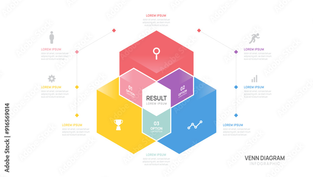 Wall mural infographic hexagon venn diagram chart template for business start up presentation with venn diagram