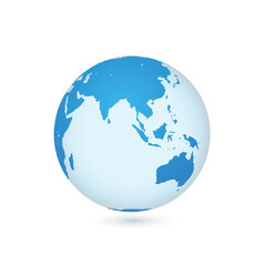 Obraz premium Transparent earth globe illustrating oceans and continents on a white background