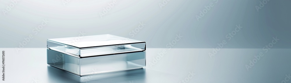 Poster close-up of an empty transparent plastic box with a lid, highlighting its polished finish and sturdy