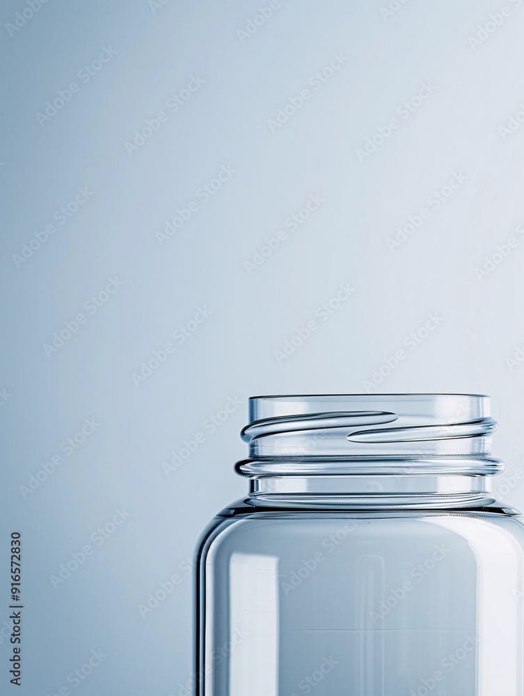 Poster a close-up of a transparent plastic container with a detached lid, showcasing the fine details of it