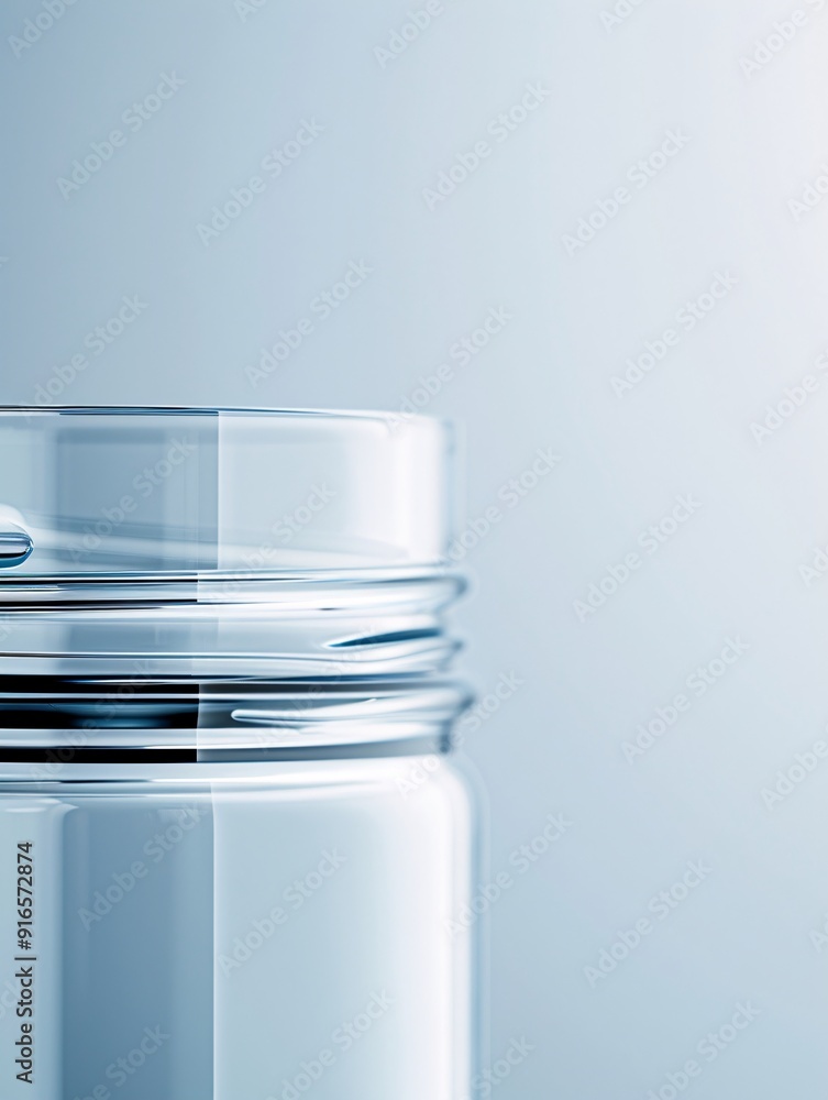 Poster a close-up of a transparent plastic container with a detached lid, showcasing the fine details of it