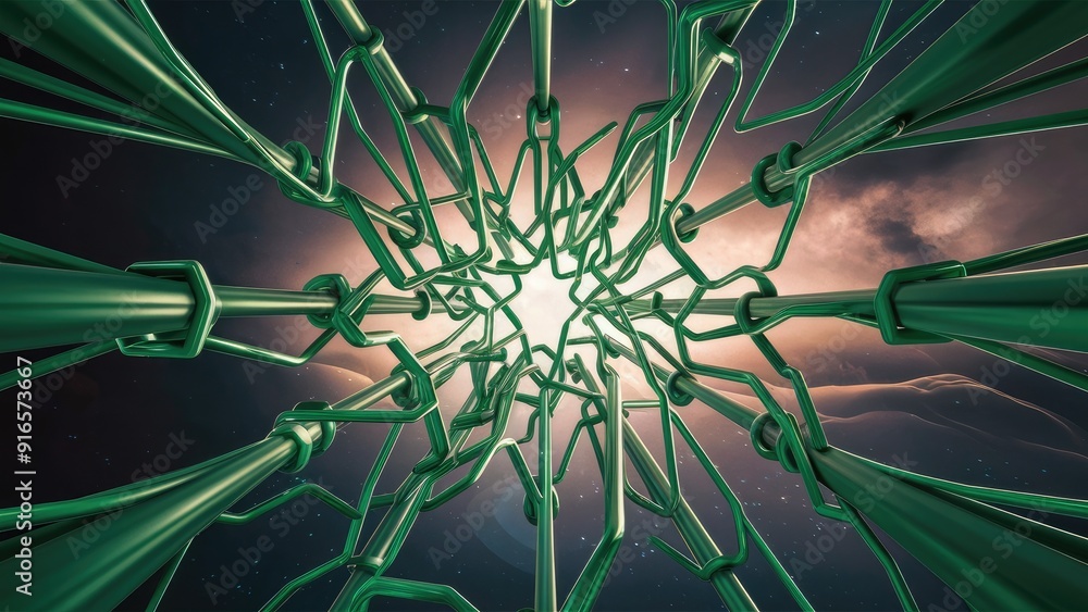 Poster abstract technology and engineering design with green connections in a plexus framework