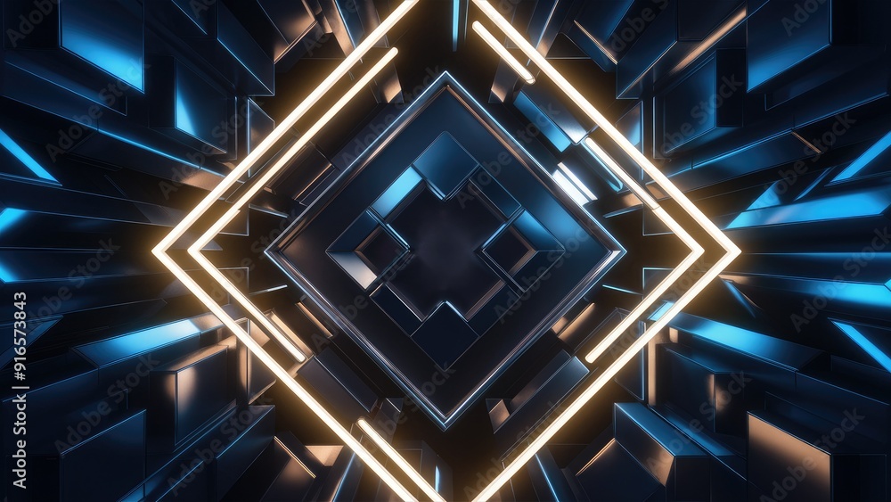 Poster futuristic abstract background featuring square lines and neon lights ideal for product presentation