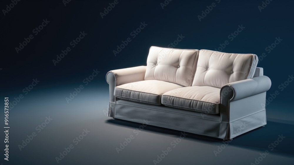Aufkleber isolated realistic white sofa design with shadow positioned on the right side of the composition 3d 