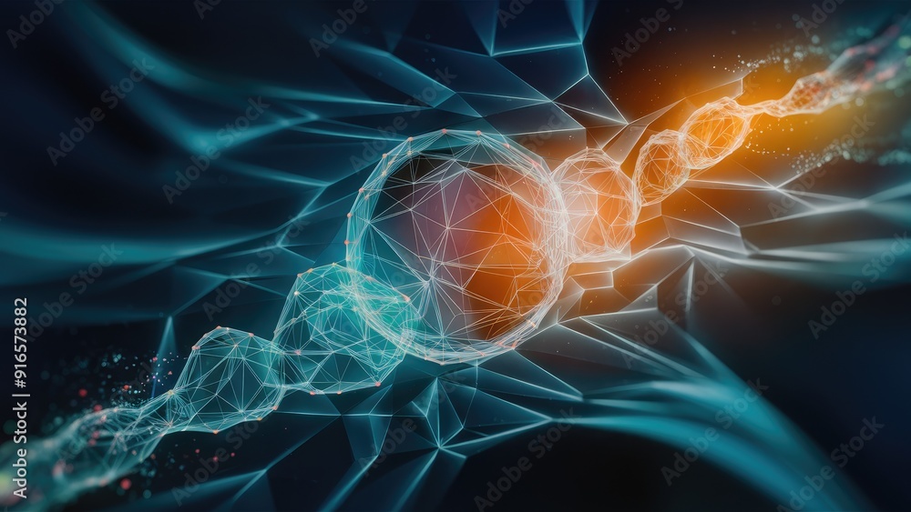 Poster abstract background featuring interconnected lines and dots creating a polygonal pattern symbolizing
