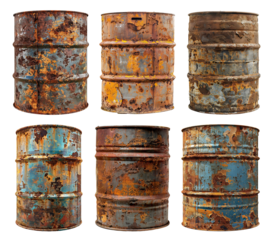 Set of rusty metal barrels, cut out