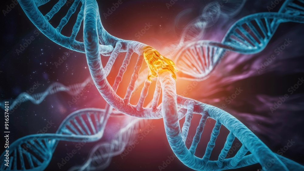 Poster 3d rendering of dna and mutation illustrating biological concepts