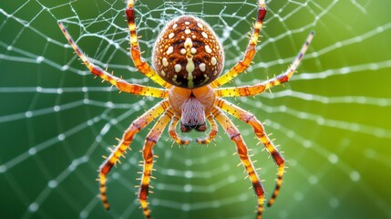 Obraz premium A macro shot of a spider in its web, capturing the intricate details of its legs and body.