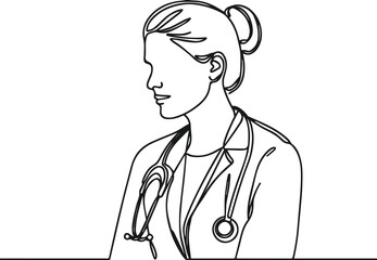  continuous one line drawing of a female doctor vector illustration