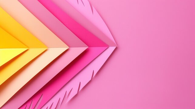 Paper arrows casting elongated diagonal shadows, vibrant colors contrasting against a textured surface, creating a dynamic interplay of light and form, evoking a sense of movement.