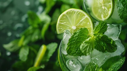 Mojito cocktail Refreshing mojito cocktail with lime lemon and mint in a tall glass