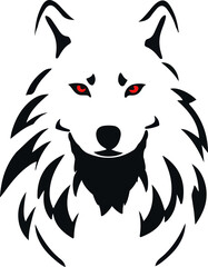 Striking wolf head illustration featuring red eyes and a bold monochrome design. Perfect for logos, tattoos, and branding projects that need a powerful and wild aesthetic.