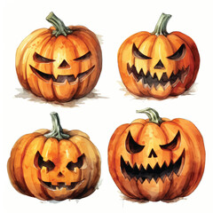 watercolor painting of scary pumpkin head