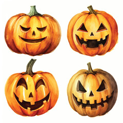 watercolor painting of scary pumpkin head