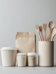 Eco-Friendly Biodegradable Tableware Set Showcasing Sustainable Packaging Design and Innovation
