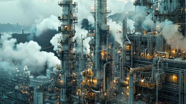 A chemical plant with large distillation columns, showcasing the complexity and scale of industrial.