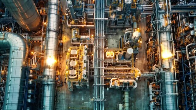 A chemical plant with large distillation columns, showcasing the complexity and scale of industrial.