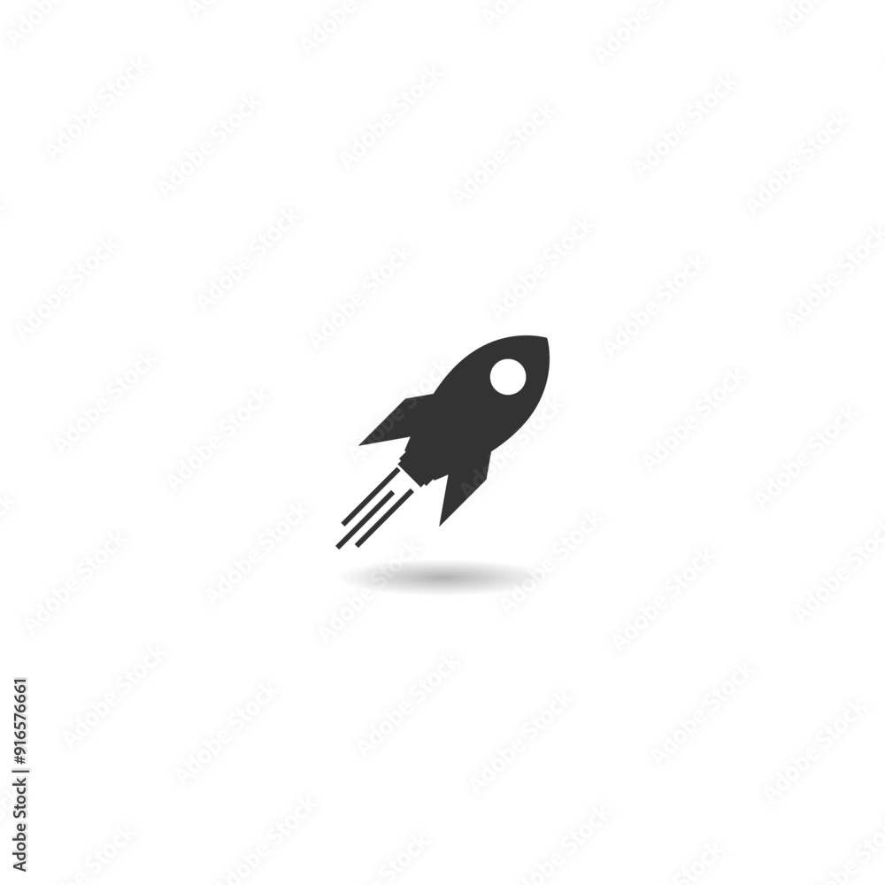 Poster launch spaceship icon with shadow