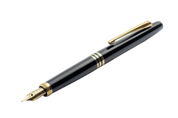 Elegant black fountain pen with gold accents, perfect for writing notes, signatures, or as a stylish gift for professionals.