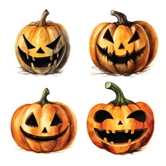 watercolor painting of scary pumpkin head