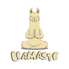 Cute llama animal in peaceful namaste posture. Funny vector illustration for tshirt, website, print, clip art, poster and print on demand merchandise. © Grafix