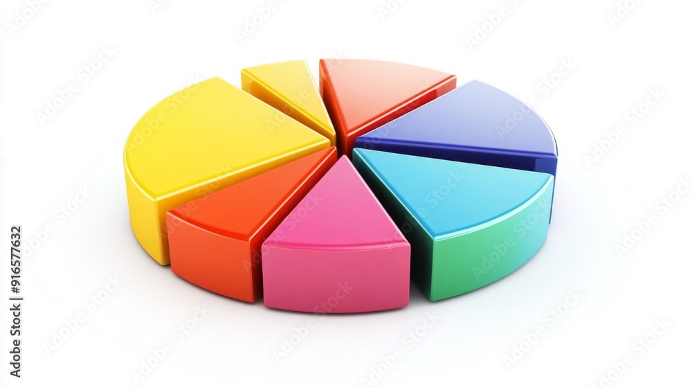 Poster a pie chart with distinct, bright colors and clean lines, representing different business divisions 