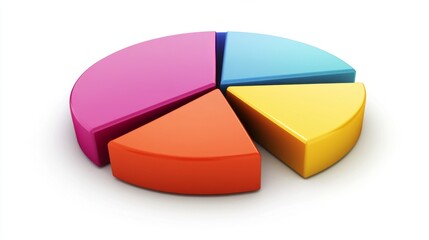 Obraz premium A pie chart with distinct, bright colors and clean lines, representing different business divisions on a white background.