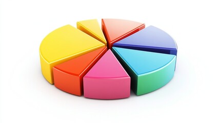 Obraz premium A pie chart with distinct, bright colors and clean lines, representing different business divisions on a white background.