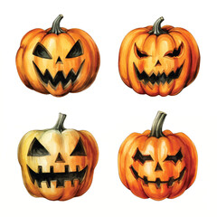 watercolor painting of scary pumpkin head
