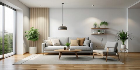 Minimalist living room with a simple design , modern, clean, uncluttered, cozy, white, Scandinavian, contemporary, serene