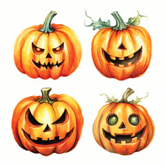 watercolor painting of scary pumpkin head