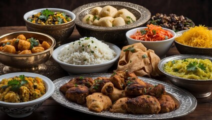 A table set with a variety of delicious and flavorful dishes in ornate bowls.