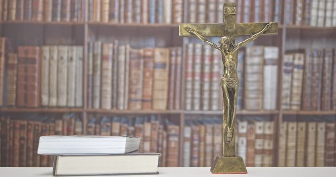 The Crucifixion of Jesus Christ, heavenly father. Statue of Jesus Christ on the Cross with INRI Iesus Nazarenus Rex Iudaeorum.