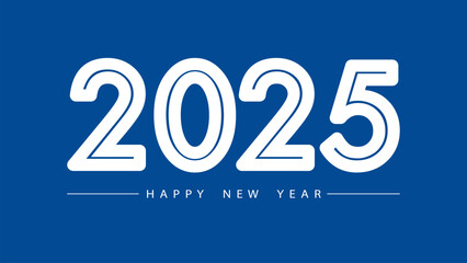 2025. Happy New Year 2025 design of numbers, blue. Business diary cover for 2025 with wishes. Design template for a brochure, card, banner, postcard. Vector illustration. Isolated on white background
