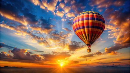 Fototapeta premium Hot air balloon floating peacefully in the sky at sunset, Adventure, travel, hot air balloon, sky, clouds, colorful, peaceful