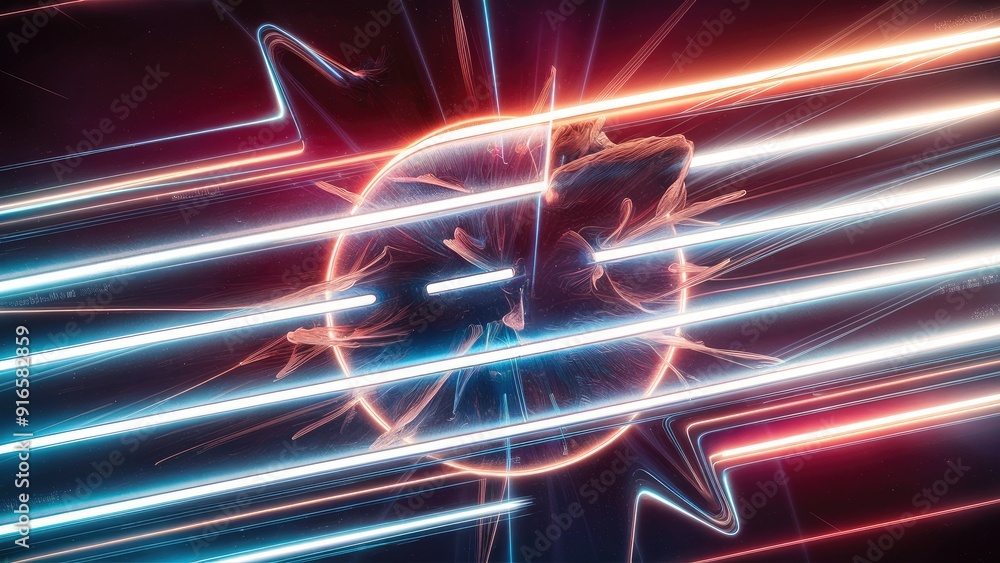 Poster dynamic horizontal light highlights with vibrant laser beams and radiant flashes creating glowing st