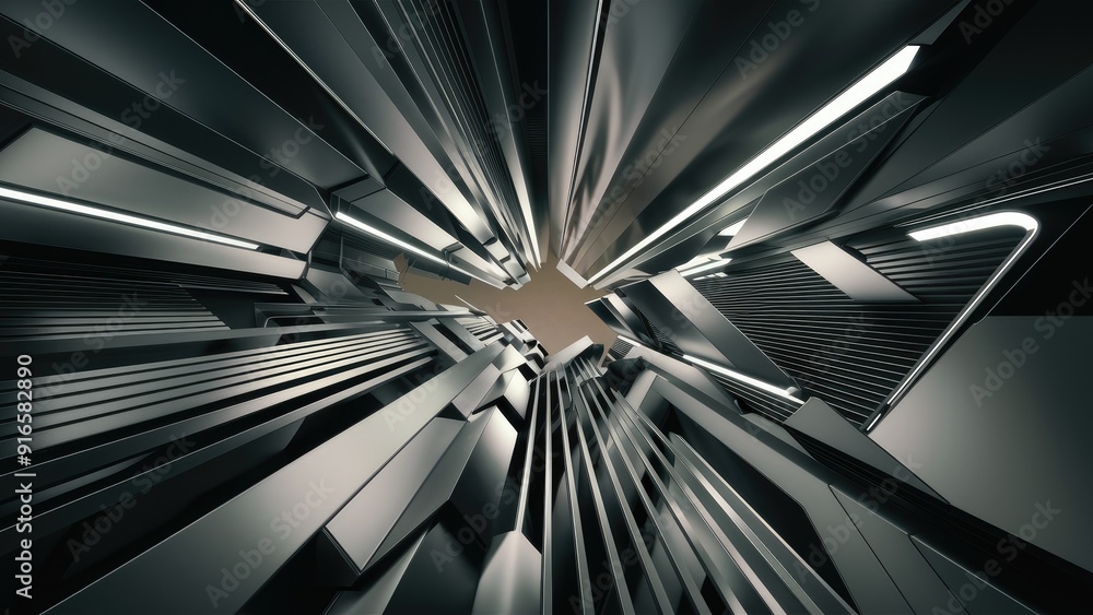 Poster abstract geometric background with linear structures in 3d rendering