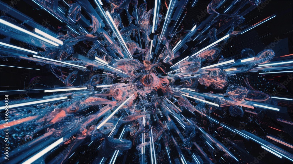 Poster abstract 3d illustration of a digital particle network