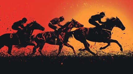 Silhouette of a Horse Racing at Sunset
